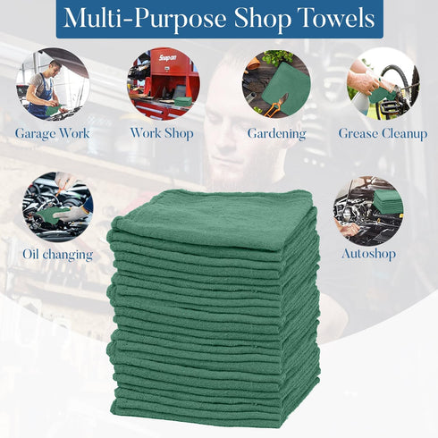 50 Pack Commercial DAN RIVER Shop Towels, Use Green Terry Cloth Rags for Cleaning Cars & Household Surfaces Well