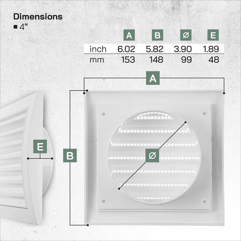 Vent Systems 4'' Inch White Pack of 2 Air Vent Covers for Dryer Vents and Bathroom Exhaust, Black Louvered Cover