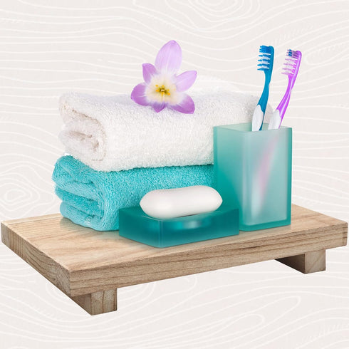 Counter Display(12 7 Inch,Natural) Nuogo Wood Riser Tray Soap, Stand Soap Tray for Kitchen Sink, Wood Pedestal