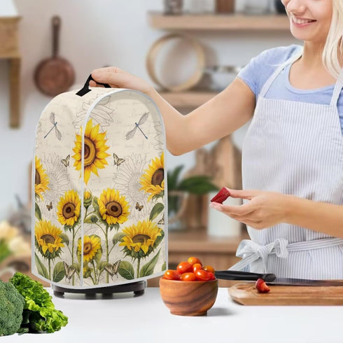 Sunflower Dragonfly Blender Dust Cover, Anti Fingerprint Polyester Cover for Stand Mixer or Coffee Maker