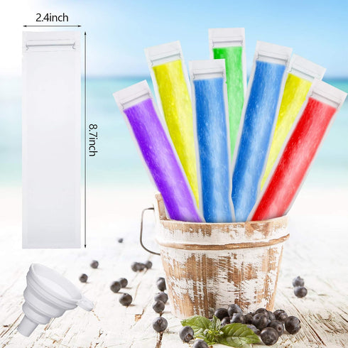 450 3 Smoothies(8.7 2.4 Inch) Shappy Pcs Disposable Ice Pop Mold Bags with Silicone Funnels Freezer Tubes with Zipper