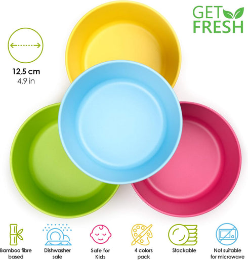 GET FRESH Bamboo Kids Snack Bowls, Set of 4 Bowls for Kids, Kids BPA Free bowls, Bamboo Dinnerware for Everyday Use, Kids Bamboo Bowls, Dishwasher Safe and Stackable by GET FRESH