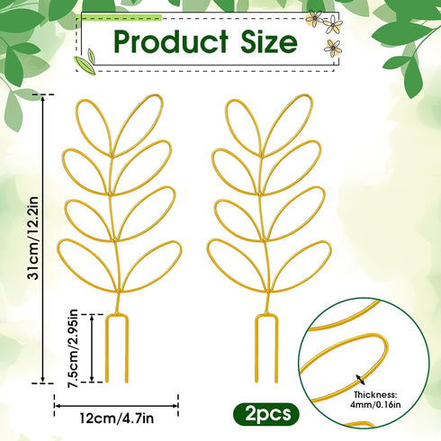 Mozeat Lens 2 Pack 12'' Metal Trellis for Potted Plants, Small Leaf Shape Plant Climber Supports Mini Garden Trellis