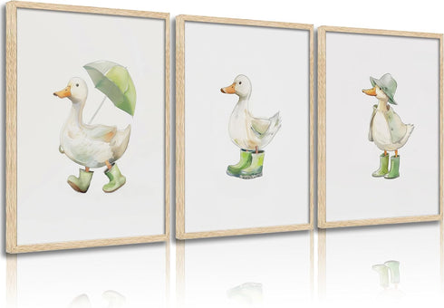 Generic 3Pcs Baby Animal Nursery Wall Art Funny Green Rain Gear Duck Painting