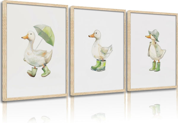 Generic 3Pcs Baby Animal Nursery Wall Art Funny Green Rain Gear Duck Painting