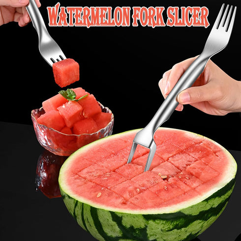 2 in 1 Stainless Steel Watermelon Slicer Cutter, Dual Head Fork Slicer, Fruit Cutting Tool for Picnics