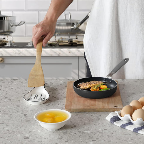Large Porcelain Spoon Rest, Utensil Holder for Kitchen Counter, Stove Top, Dishwasher Safe, White Color