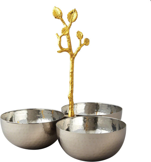 Golden Vine Hammered Triple Bowl, Silver/Gold