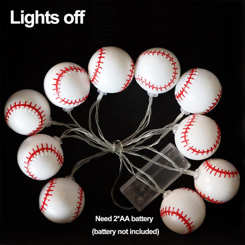 6.5ft 10LED Yayfazy Baseball Decorations String Lights, Timer Battery Operated Room Decor,Baseball Ornaments