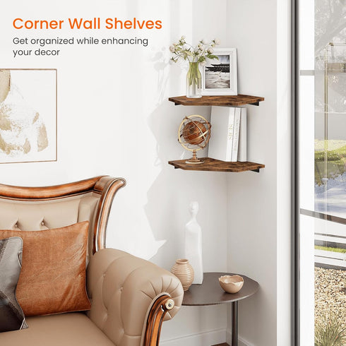 Set 2 Homode Corner Shelf Wall Mount, of Floating Corner Shelf Organizer for TV Accessories, Speaker, Cable Box, Game