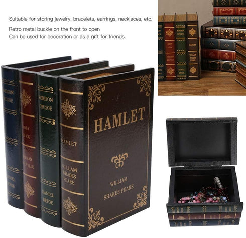 Wooden Jewelry Box, Book Shaped Storage Case, Antique Fake Books Decor Hollow Book Bookcase Ornaments Wooden Craft for Home Office Car Decoration, Gift for Book Lovers by Weiyirot