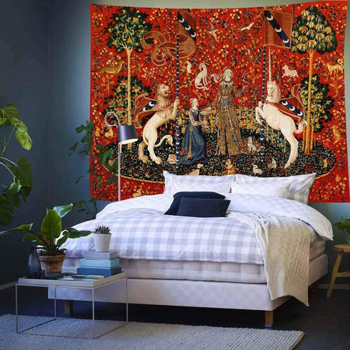Medieval Lady & Unicorn Tapestry, 80x60 Inches for Bedroom, Living Room, Apartment & Dorm Decor
