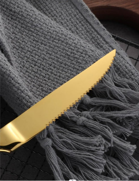 Steak Knife Set, 4-Piece Serrated Steak Cutlery, Gold Stainless Steel Steak Cutlery Knife for Home, Restaurant, Hotel,