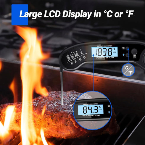 Digital Instant Read Meat Thermometer - Waterproof Food Thermometer for Grill, BBQ, Turkey, Candy, and Liquids
