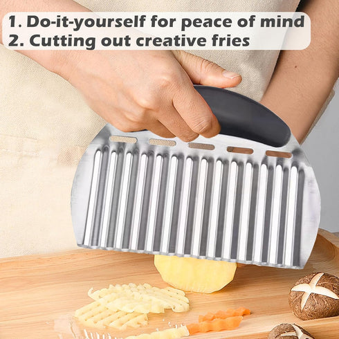 JAYVAR Large Crinkle Cutter French Fry Cutter, Large Crinkle Potato Slicer Wavy Chopper, Stainless Steel Wavy Slicer