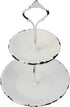 Stonebriar Small 2 Tier Worn White Metal Tray, Rustic Farmhouse Decor, Tiered Jewelry Tray for Vanity or Bathroom, 9.25"