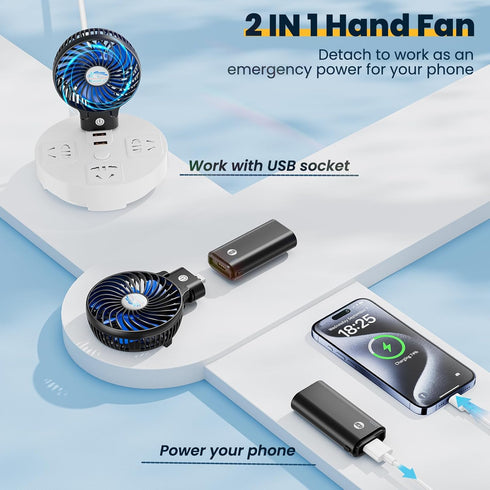 HandFan 5200mAh Portable Handheld Fan, Rechargeable with Power Bank, 3 Speeds, Foldable for Travel/Summer/Concerts