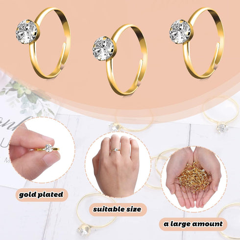 Whaline 72Pcs Gold Bridal Shower Diamond Rings, Adjustable Engagement Rings for Wedding Table Decorations