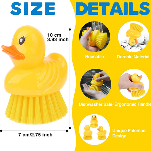 GTOTd Brush2 PackErgonomic Cute Ducky Washing Dish Palm Scrubber with Handle for Potato Vegetable Fruit Kitchen Gadgets