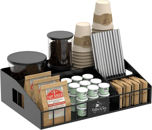 Coffee Station Organizer - New Upgrade Metal Coffee Bar Organizer for Countertop, Office Breakroom Tea Storage