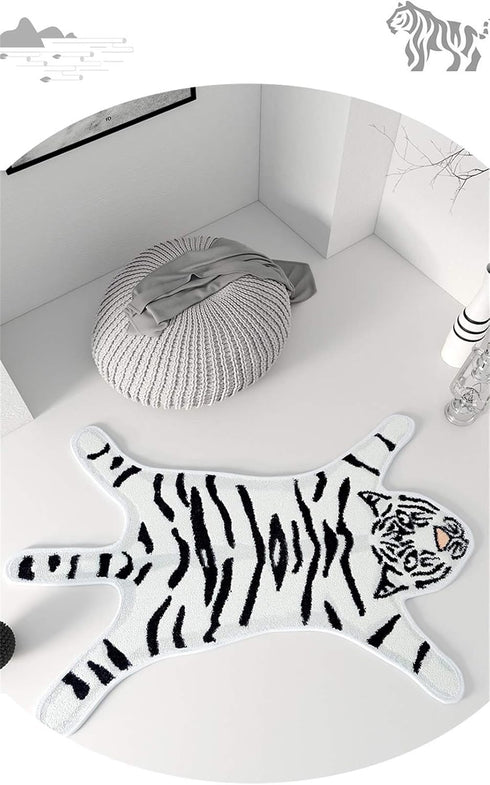 Tiger Print Rug, Cartoon Cute Faux Area Rugs, Fluffy Animal Print Mat for Kids Playroom Home Decor (2.6x1.8Ft)