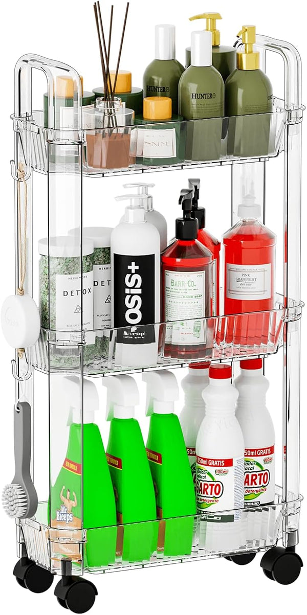 3 Tier Slim Rolling Storage Cart with Wheels for Small Space,Clear Modern