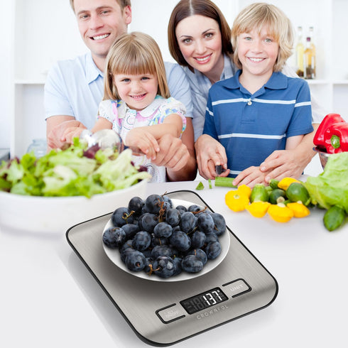 CROWNFUL Food Scale, 11 lb Digital Kitchen Scales with Built-in Coin Battery, LCD Display, 304 Stainless Steel