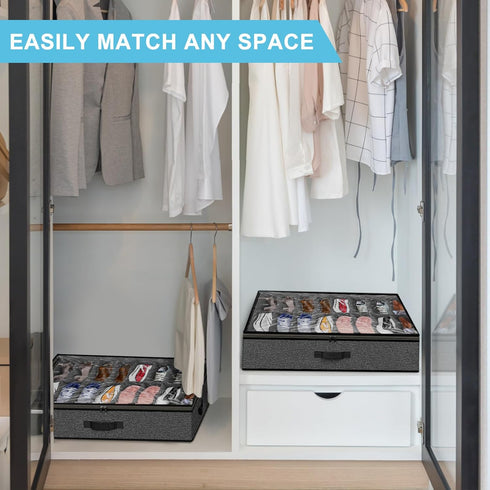 Closet, 32 Set 2 Under Bed Shoe Storage Organizer for Pairs Sturdy Underbed Shoe Storage Boxes Bins Container Foldable