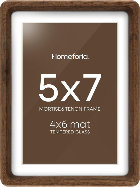 Homeforia 5x7 Picture Frame Brown Wood, Mortise & Tenon Dark Wooden 5