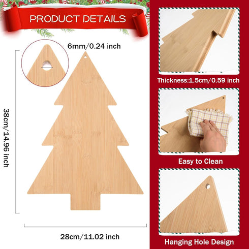 Christmas Bamboo Cutting Board Christmas Tree Shape Serving Board Wood Kitchen Chopping Board Decorative Wood Cheese Charcuterie Platter Board for Housewarming Christmas Xmas Present,11.02x14.96x0.59"
