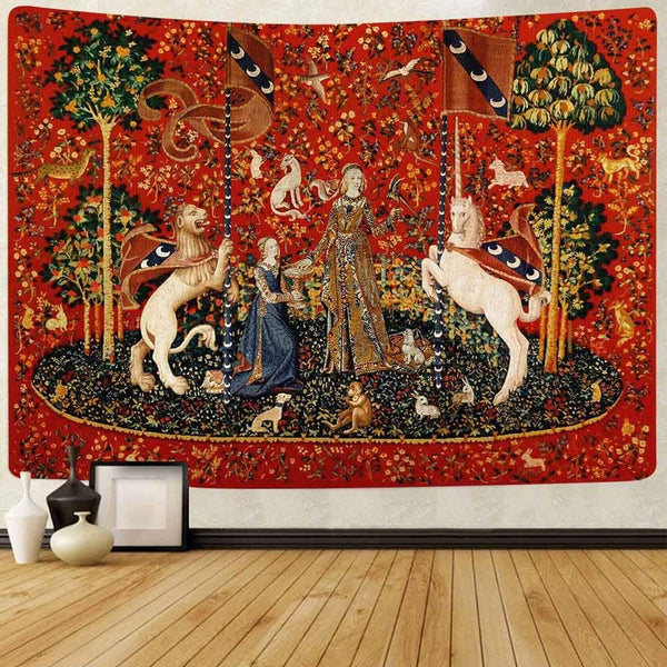 Medieval Lady & Unicorn Tapestry, 80x60 Inches for Bedroom, Living Room, Apartment & Dorm Decor