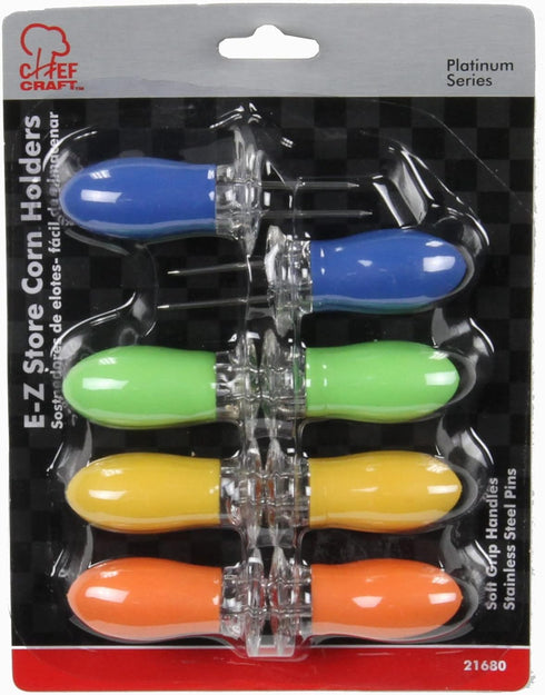 Chef Craft Classic EZ Store Jumbo Corn Holders, 8 Piece Set, Yellow/Green/Blue/Orange