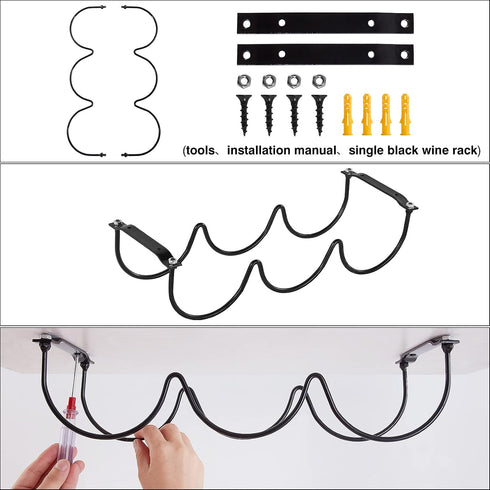 FOMANSH Under Cabinet Wine Rack, Metal Black Organizer for Liquor Bottles, Wall Mounted Kitchen Storage
