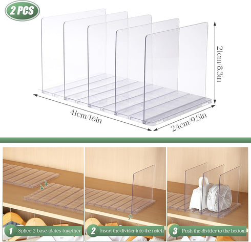 Bag & Purse Organizer for Closet, 2 Pack Adjustable Shelf Divider - Clear Acrylic Handbag Separators for Storage