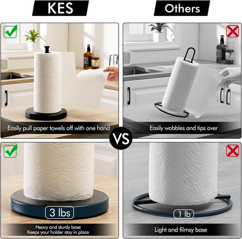 KES Matte Black Paper Towel Holder - Countertop Kitchen Roll Holder Stand for Standard or Giant Rolls