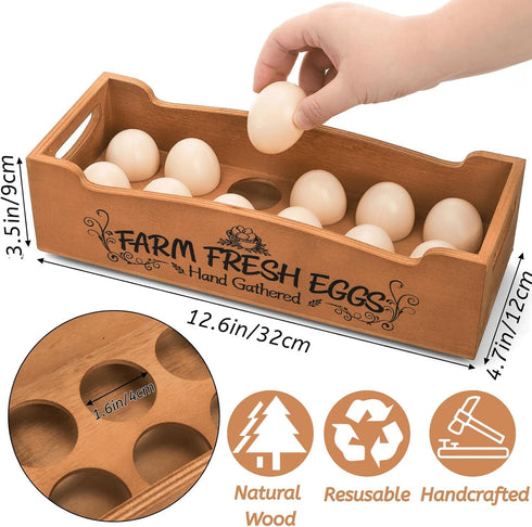 Countertop, 2-Tier 24 YOUEON Wooden Egg Holder for Stackable Egg Crates for Eggs with Handle, Farmhouse Rustic Pinewood