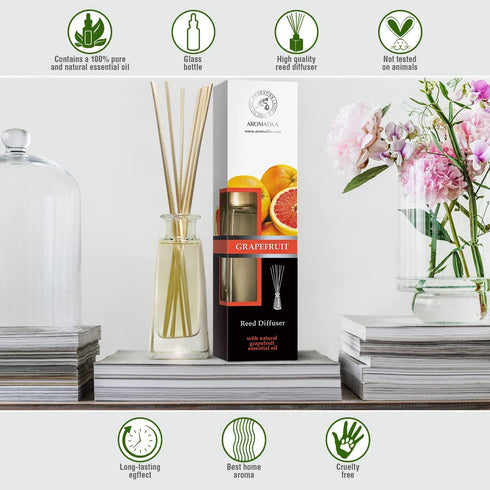 Reed Diffuser Grapefruit 3.4 Fl Oz | Aromatherapy Air Freshener with Grapefruit Essential Oil for Home Fragrance