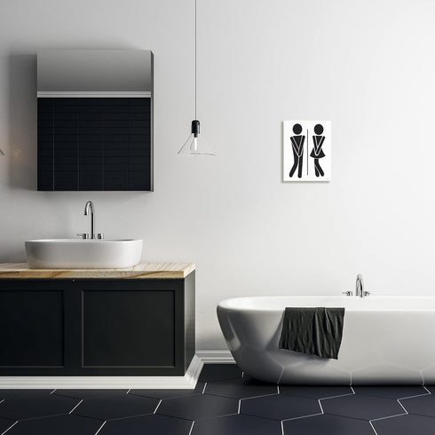 Stupell Industries Bathroom Sign Genders Got to Go Stance Figures, Designed by Lettered and Lined Wall Plaque, 10 x 15, Black