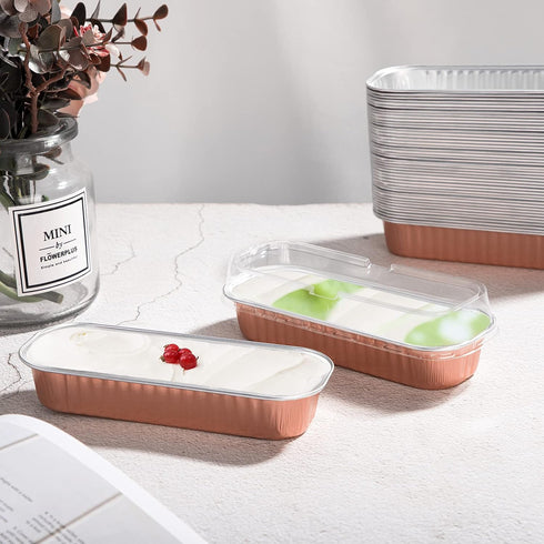EUSOAR Disposable Aluminum Ramekins, 25pcs 6.8oz Foil Baking Cups with Lids, Rose Gold