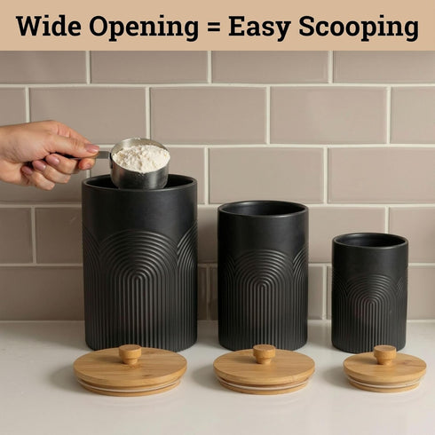 Countertop Set 3 Set Ceramic Kitchen Canisters for of with Airtight Bamboo Lids - Black Kitchen Canisters with Airtight