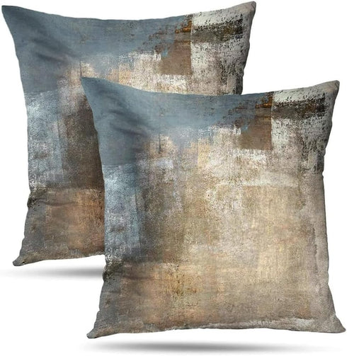 Grey and Beige Abstract Art Pillow Cover, Modern Decorative Throw Cushion for Bedroom Sofa, Set of 2