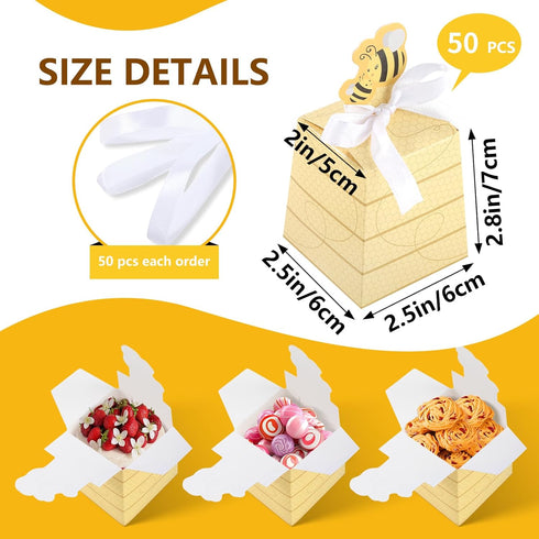 Cyblinia 50 Pack Bee Party Favor Boxes, Paper Beehive Gift Box for Birthday Party Supplies