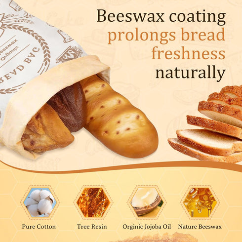 2 Pack Beeswax Bread Bags for Sourdough & Homemade Bread - Natural Cotton Sourdough Reusable Beeswax Food Storage Bag