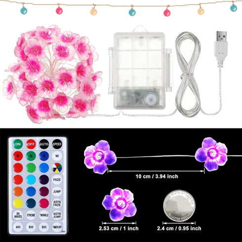 16 13 40 Day(1 Mudder Colors Cherry Blossom Decor Flower String Lights, Fairy Pink Light String with Timer ft LEDs USB