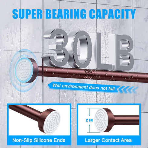 TEECK Shower Curtain Rod - 27-76 Inch Adjustable Spring Tension - Anti-Slip No Drilling for Bathroom
