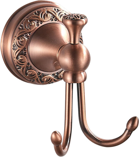 Red Copper Bath Towel Hooks, Wall Mounted Bathroom Hardware Accessories with Pattern Carving Design