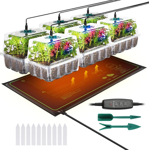 Adawook Clear Seed Starter Trays with Grow Lights & Heat Mat, 72