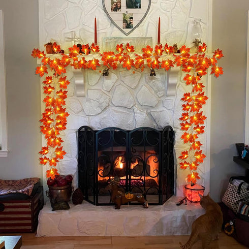 4 Pack Fall Decor Garland with Lights, 40Ft 80LED Enlarged Maple Leaves, Battery Operated Autumn Harvest Decor