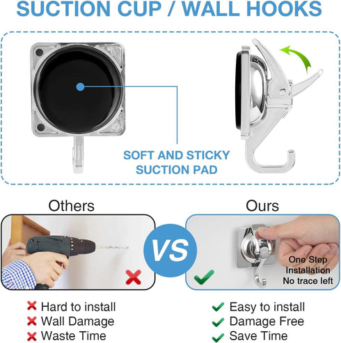 Heavy Duty Vacuum Suction Cup Hooks, Silver Plated Polished Super Suction for Kitchen Bathroom