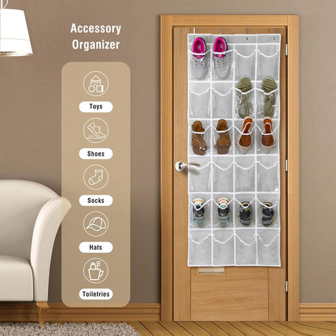 24 (64" 19") GOMAJI Over the Door Pocket Hanging Shoe Organizer, Space Saving Hanging Storage Holder, Gray, X